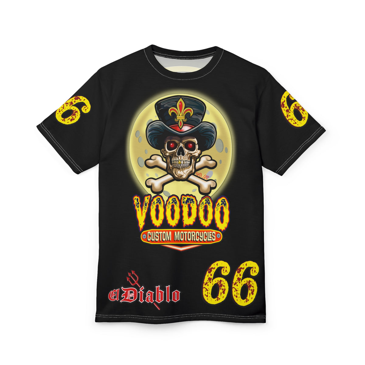 Voodoo Custom Motorcycles Black Magic HiViz Tee, Edgy Graphic Biker Shirt