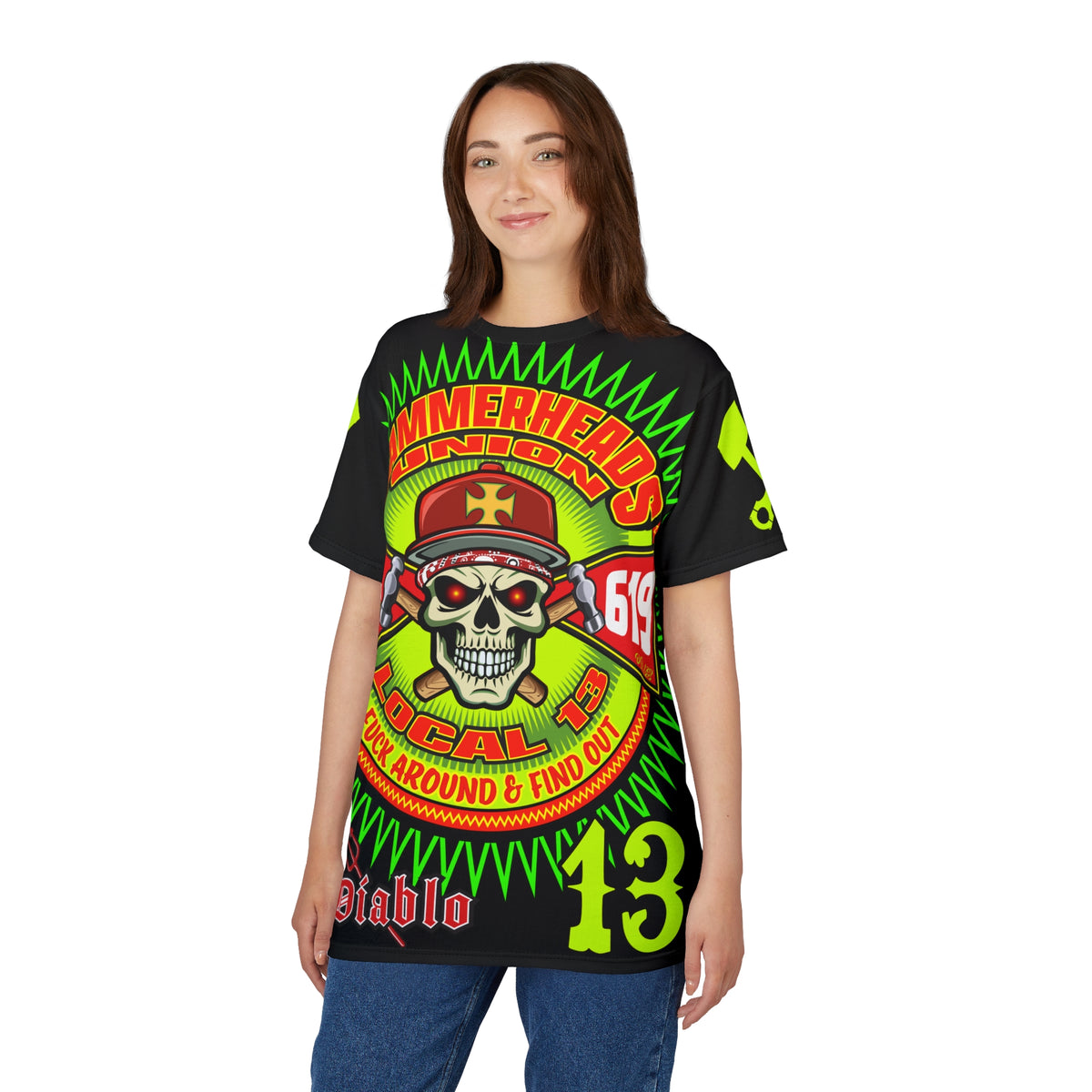Hammerheads Union Local 13 - GIANT GRAPHICS !!!!!! SoCal 619 Special Edition - Custom HiViz Motorcycle Riding Tee Shirt _ Super Comfort and Fit
