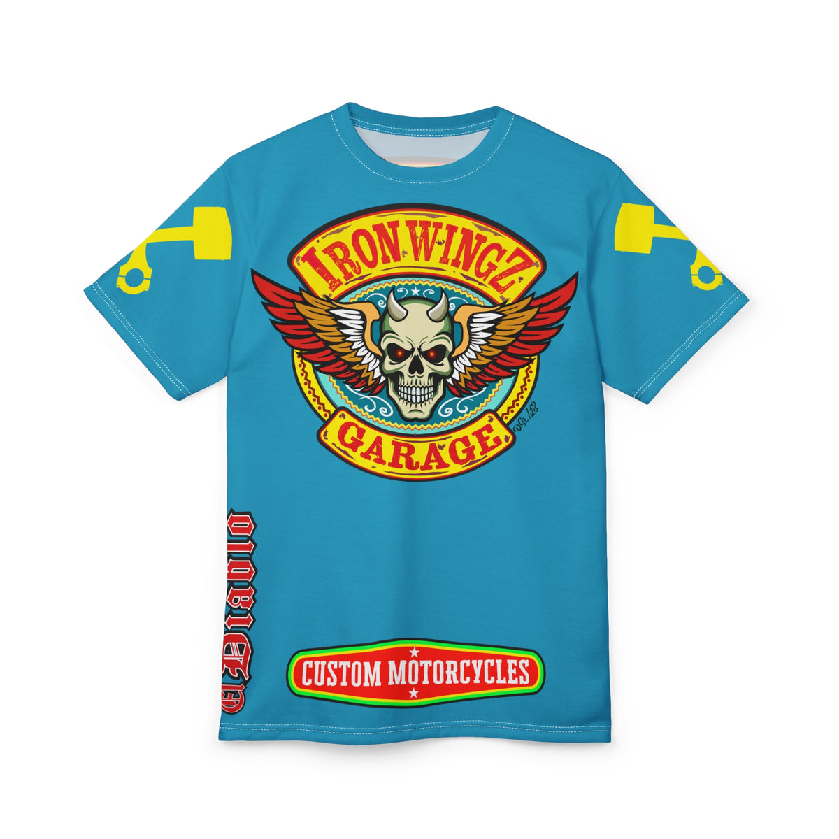 Iron Wingz Garage HiViz Super Tee, Unisex Graphic T-Shirt, Rockabilly Style Shirt, Alternative Fashion Top, Perfect Gift for Bikers
