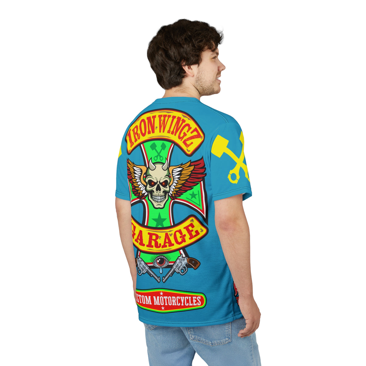 Iron Wingz Garage HiViz Super Tee, Unisex Graphic T-Shirt, Rockabilly Style Shirt, Alternative Fashion Top, Perfect Gift for Bikers