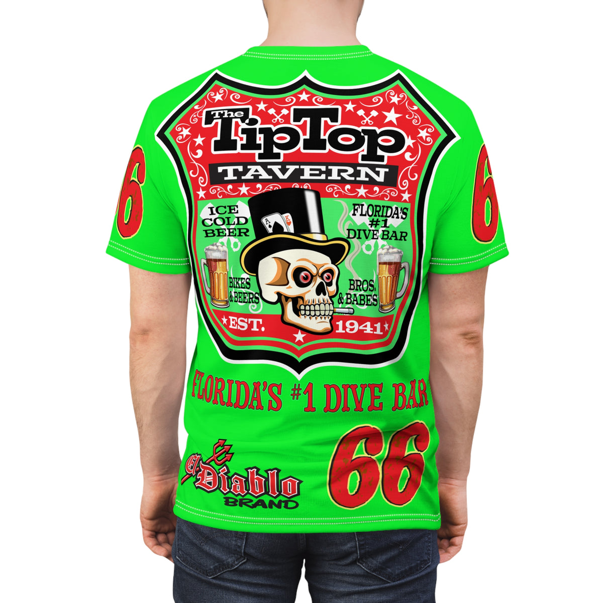 VERY SPECIAL Tip Top Tavern Dive Bar -HiViZ Lumina Green Super Riding Tee (*Limited Edition) - Florida's Best Dive Bar, Bikes Beers Babes & Bros. - Honouring Biker Bars