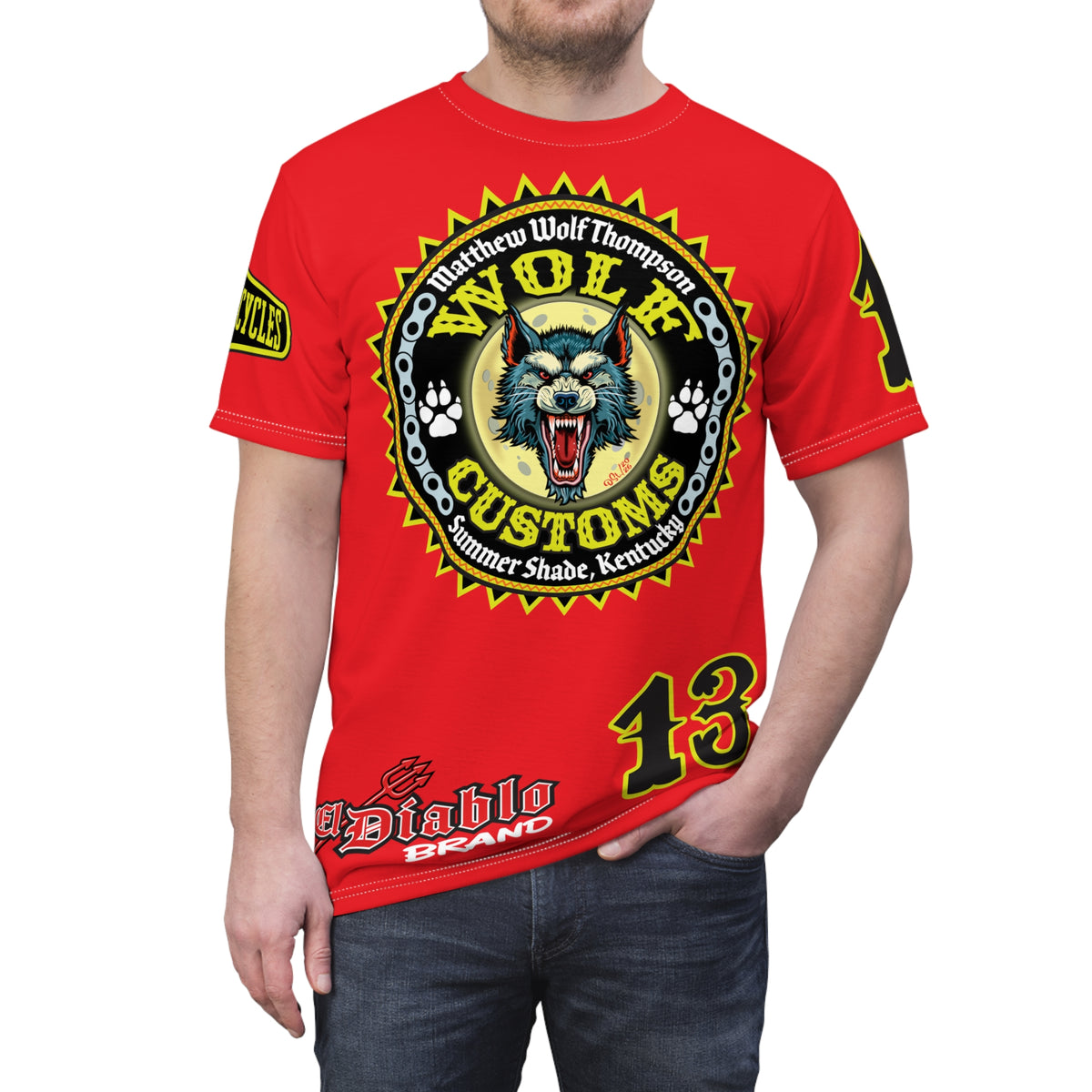 MWT Wolf Customs 13 Ragin' Red Graphic Super Tee — Retro Motorcycle Club Shirt, The Best Biker Riding Tee EVER !!!