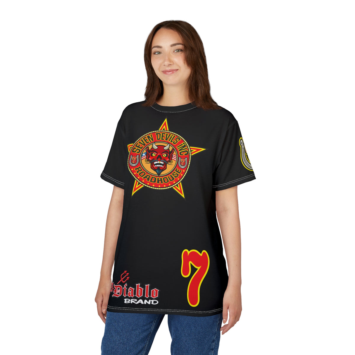 SRT Seven Devils RoadHouse Custom Super Riding Tee - Retro Devil Style Graphic Style