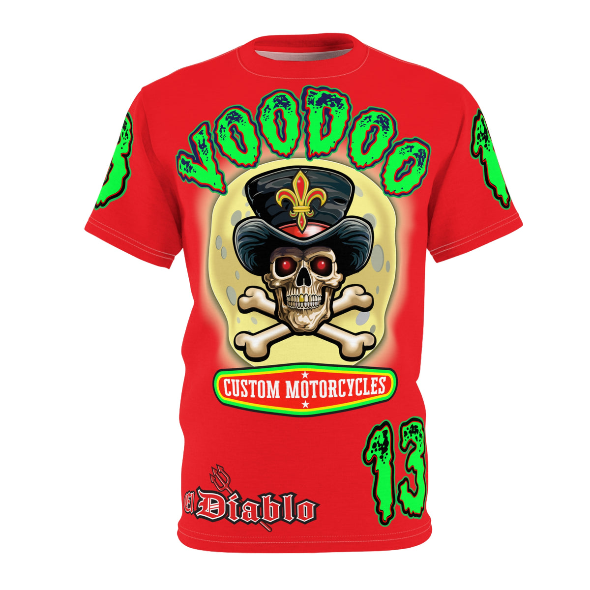 Voodoo Motorcycles HiViz Red Rider Super Tee, Unique Graphic Tee, Custom HiViz Apparel