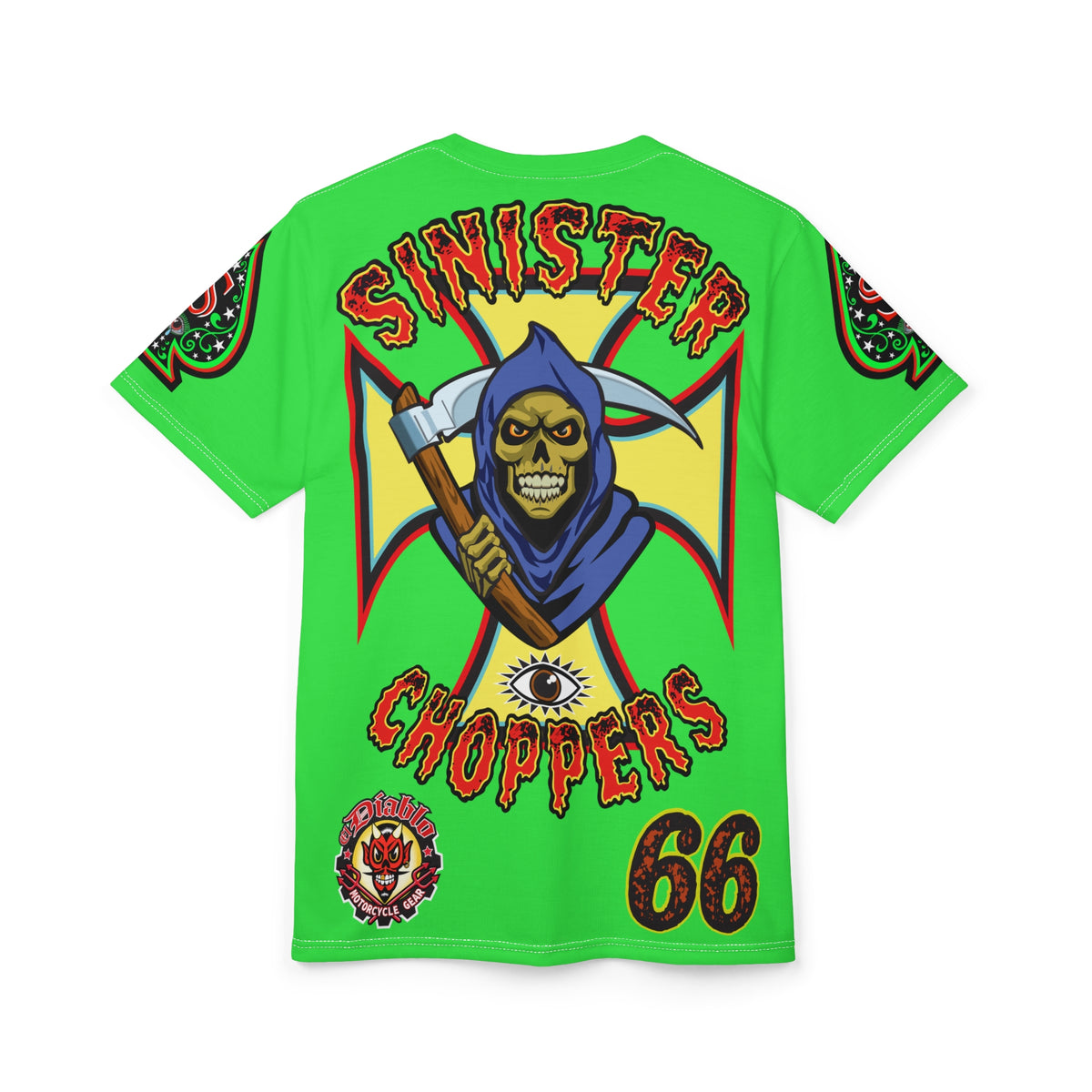 Very Special Sinister Choppers Reaper  HiViZ Super Tee - Gothic Graphic T-Shirt for Motorcycle Riders