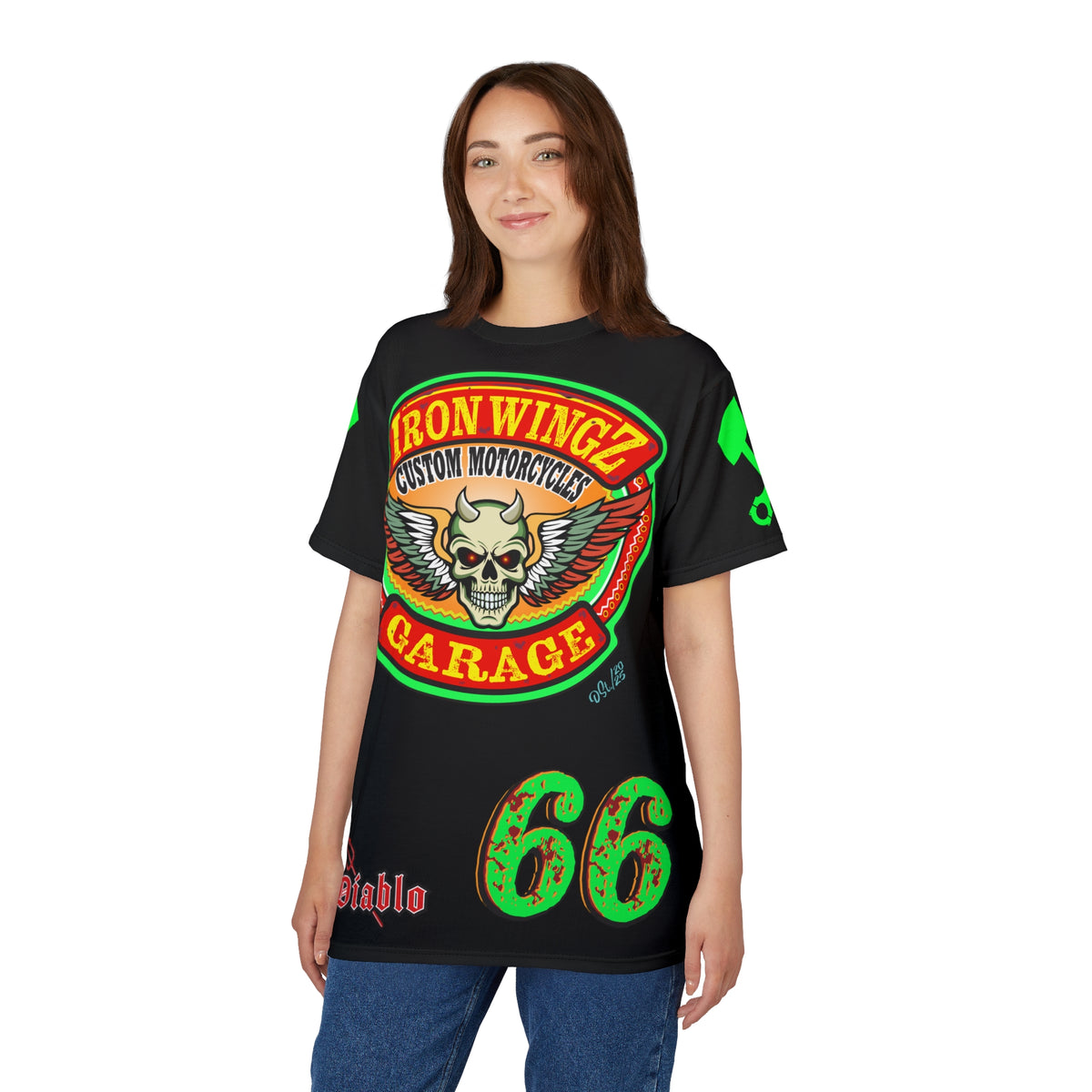 Iron Wingz Custom Motorcycles Super Tee - Badazz Harley Riding HiViz Tee