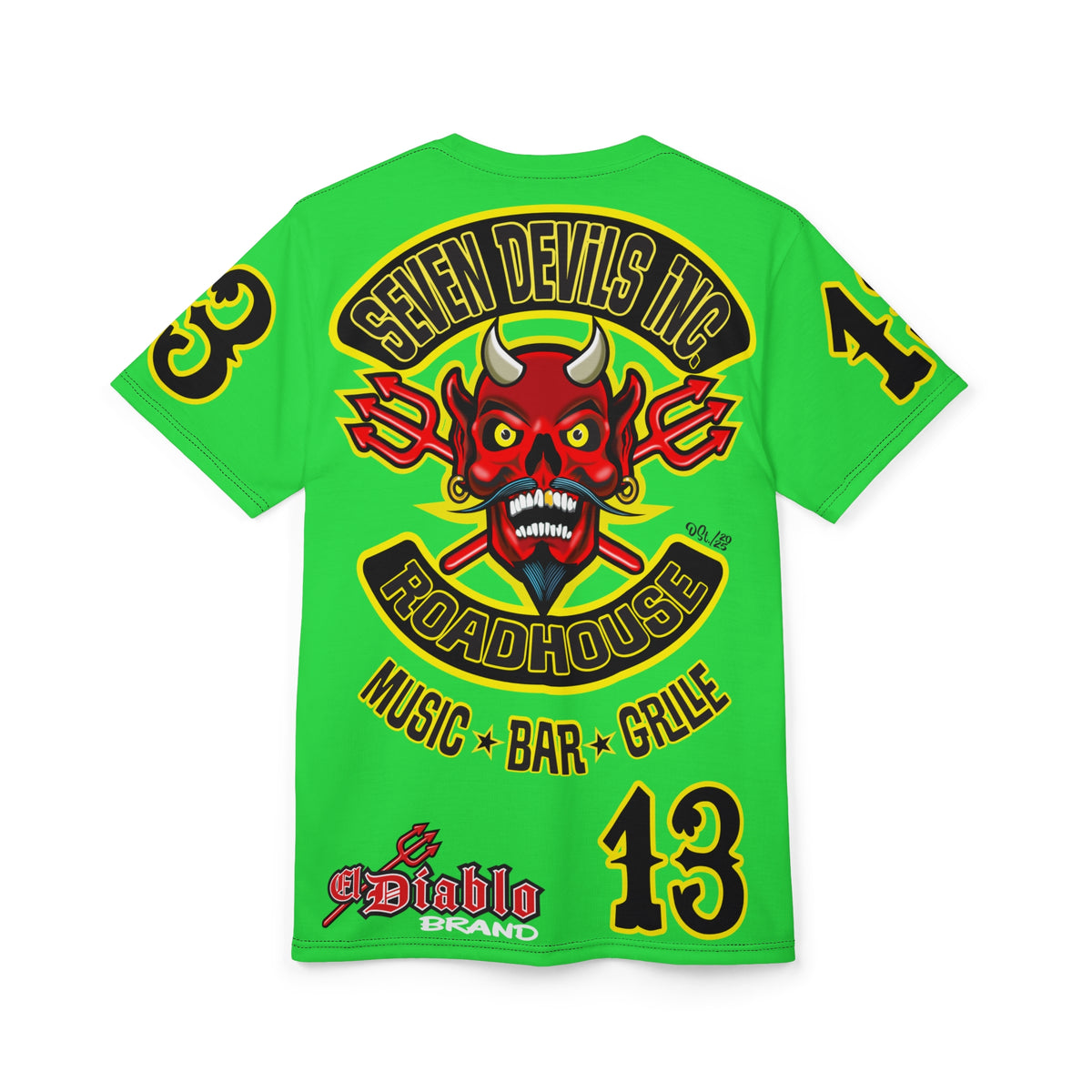 Very Special Seven Devils Inc. Roadhouse HiViZ Super Tee — Extreme Edgy Graphics - Bad Attitude Custom Biker Riding Gear