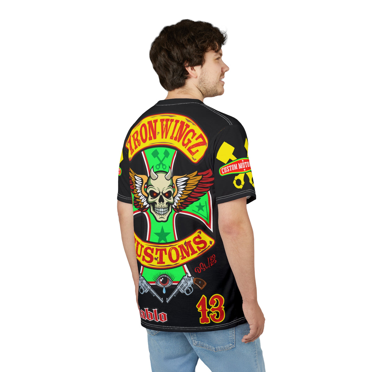 Iron WingZ Customs HIviz Graphic Super Tee, Edgy Streetwear, Customized Apparel, Gift for Bikers