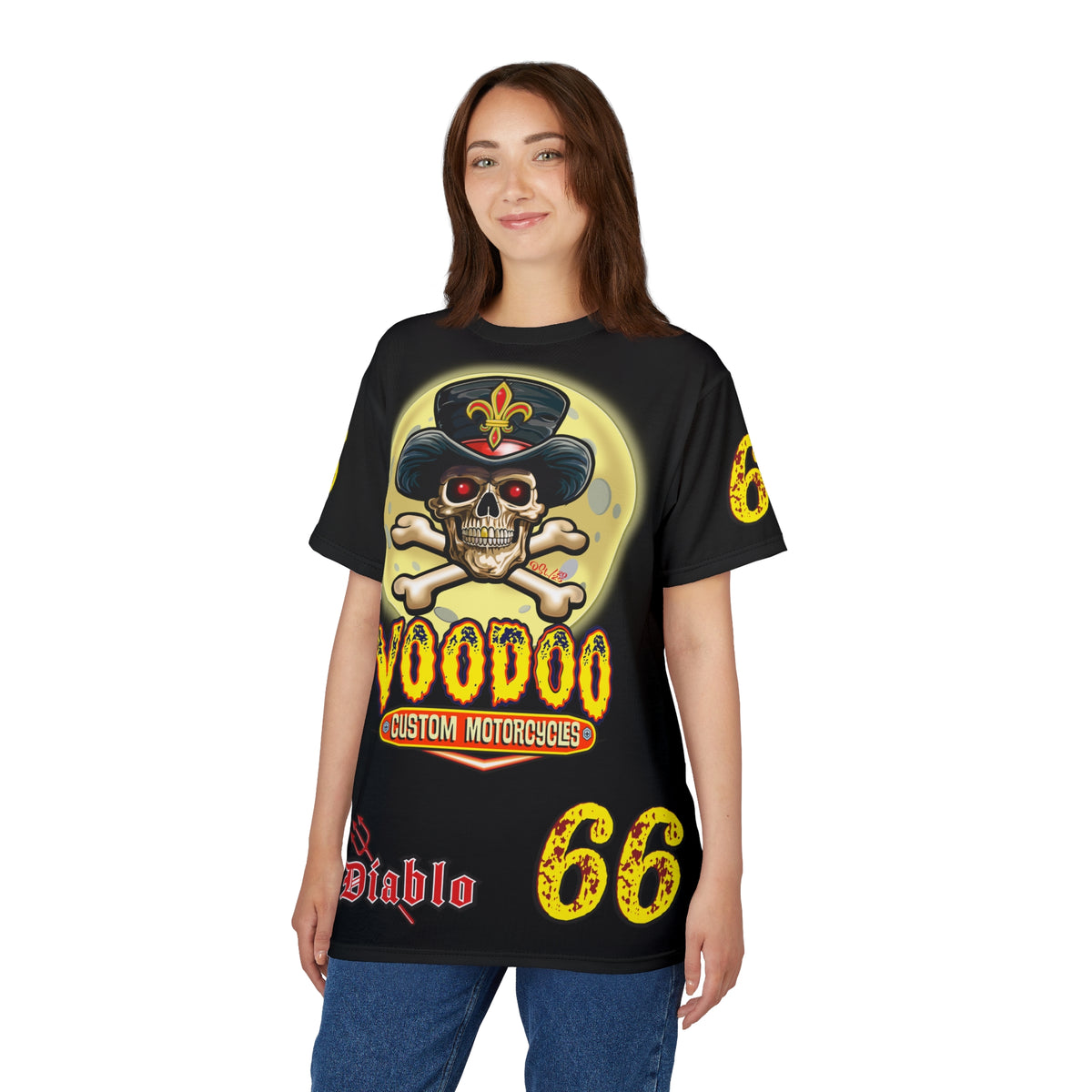 Voodoo Custom Motorcycles Black Magic HiViz Tee, Edgy Graphic Biker Shirt