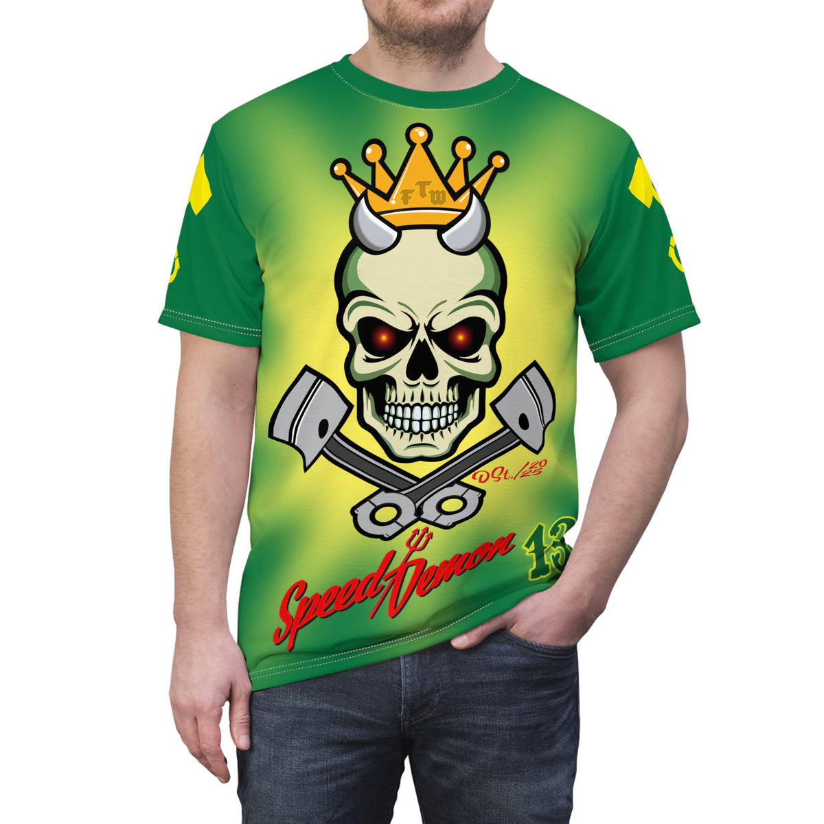 Speed Demon HiViz Tie Dye Style - Custom Motorcycle Riding Tee. - Excellent Visiblity using XL high colour graphics