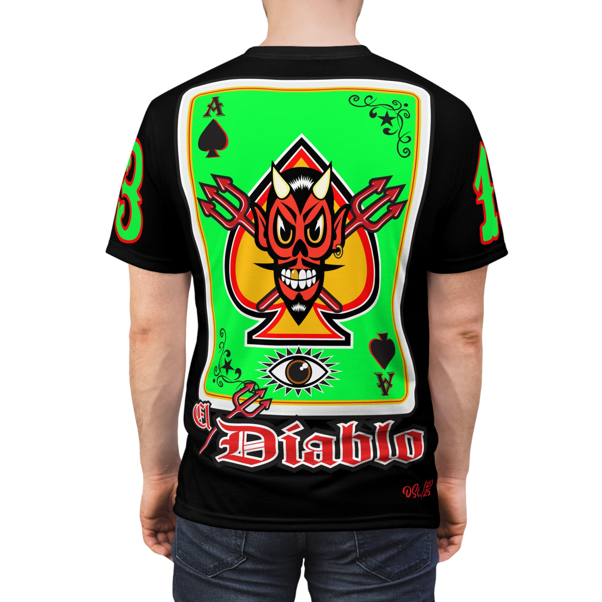 El Diablo Night Ryder HiViz Super Tee, Huge HiViz Back Graphic, See & be seen !!!