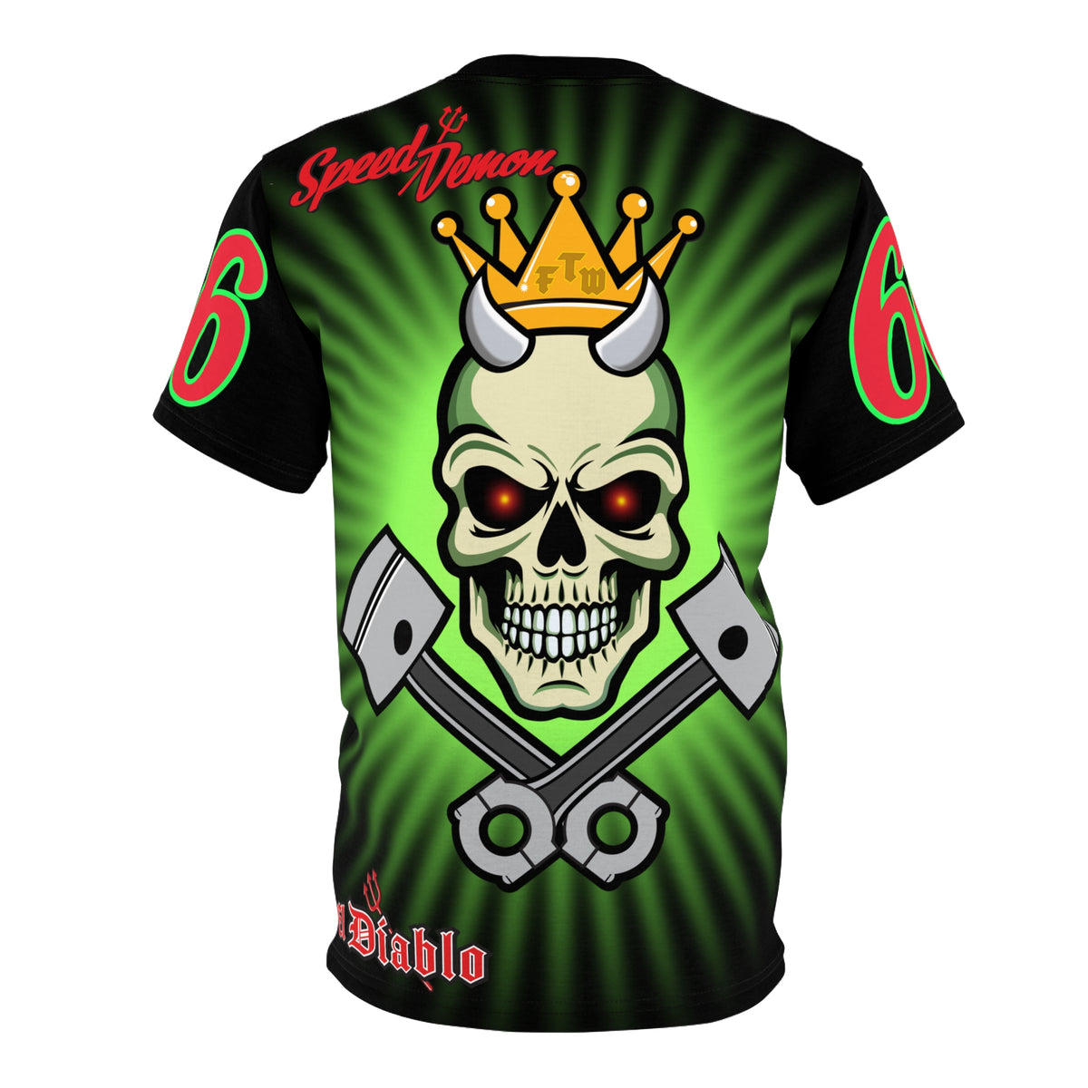 Speed Demon Night Rider with Lumina Green HiViZ Star Burst F& Back - Super Tee - Edgy Racing Skull Design