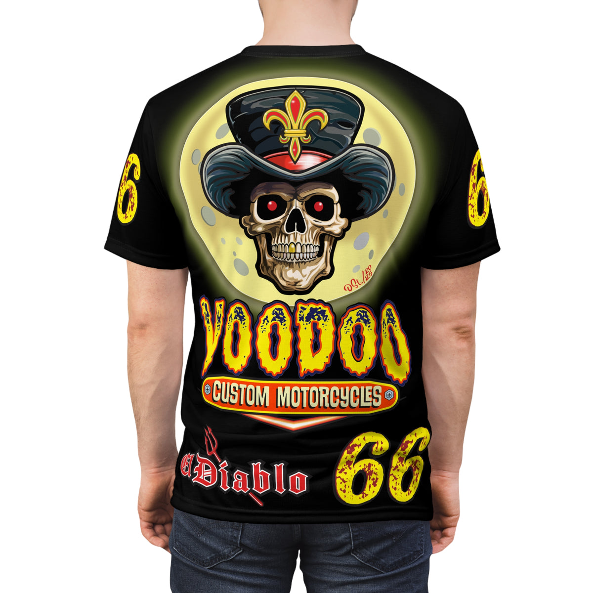 Voodoo Custom Motorcycles Black Magic HiViz Tee, Edgy Graphic Biker Shirt