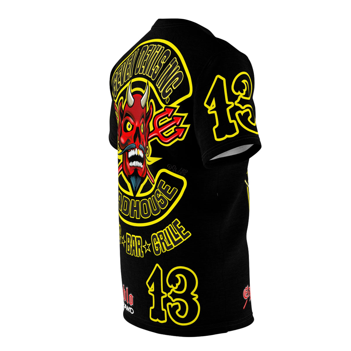 Seven Devils Inc. Roadhouse Black on Black Super Tee — Extreme Edgy Graphics - Bad Attitude Custom Biker Riding Gear