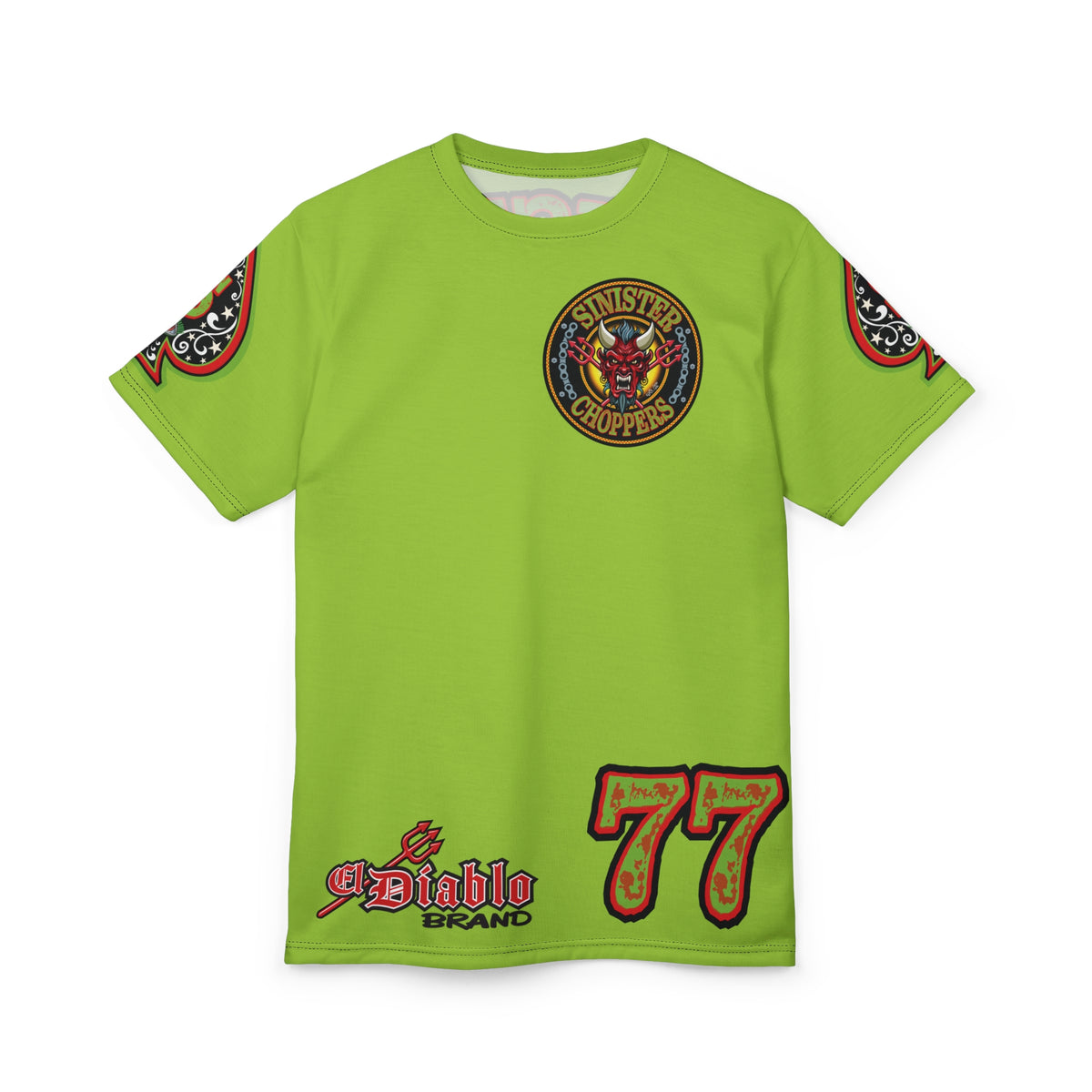 SRT Sinister Choppers HIVIZ GREEN SPECIAL SUPER RIDING TEE— Ride Cool, Look Cool in our Best Super Tee