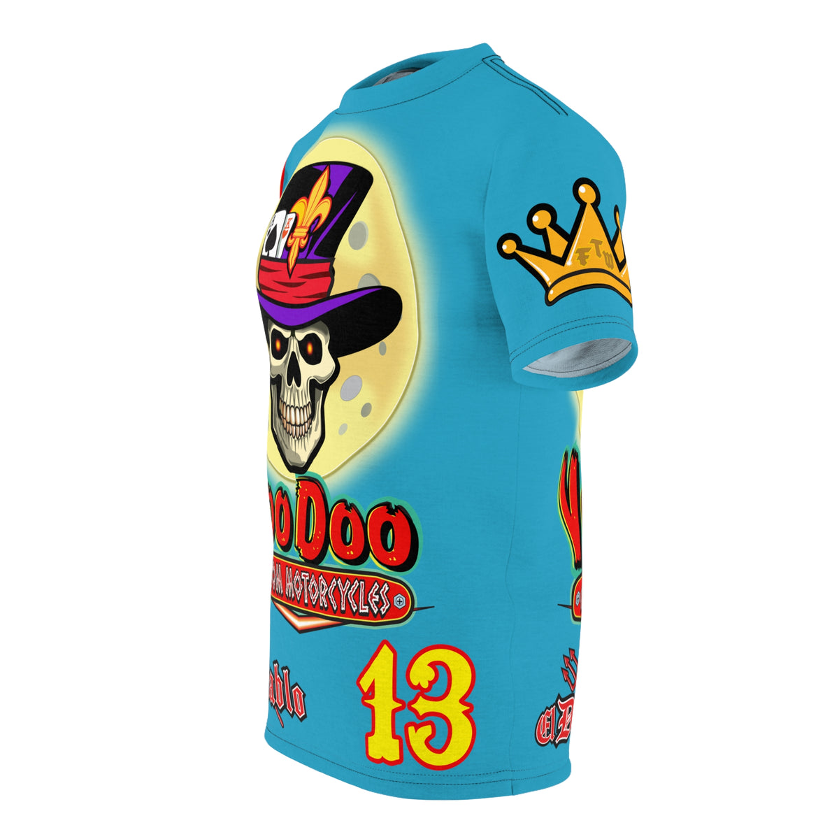 VooDoo Custom Motorcycles Electric Blue HiViz Unisex Graphic Biker Tee