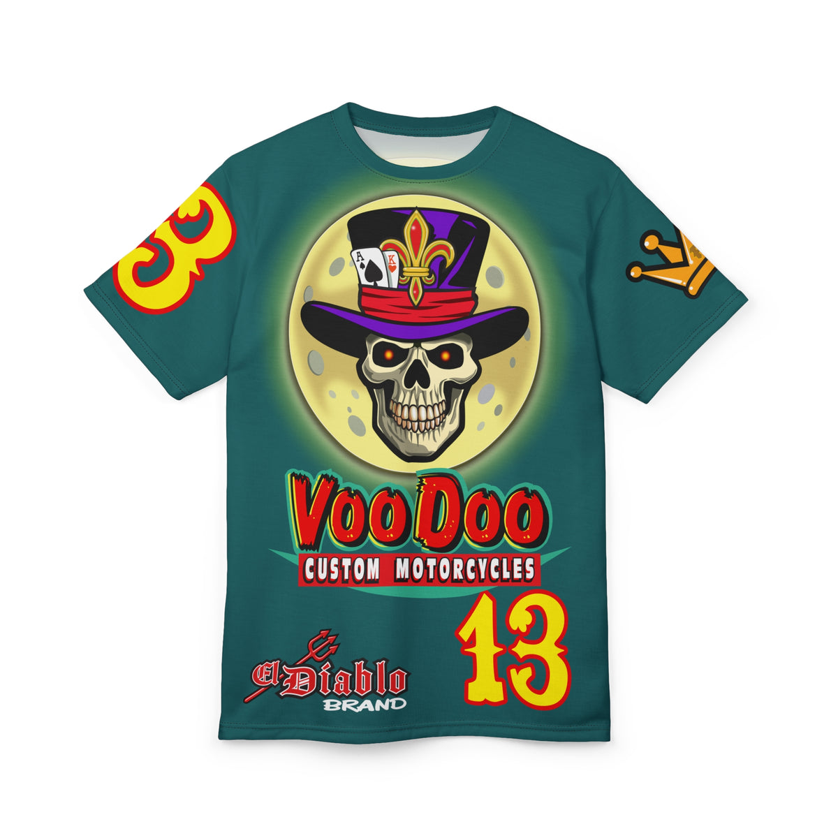 VooDoo Custom Motorcycles Mariana Blue HiViz Graphics Biker Tee