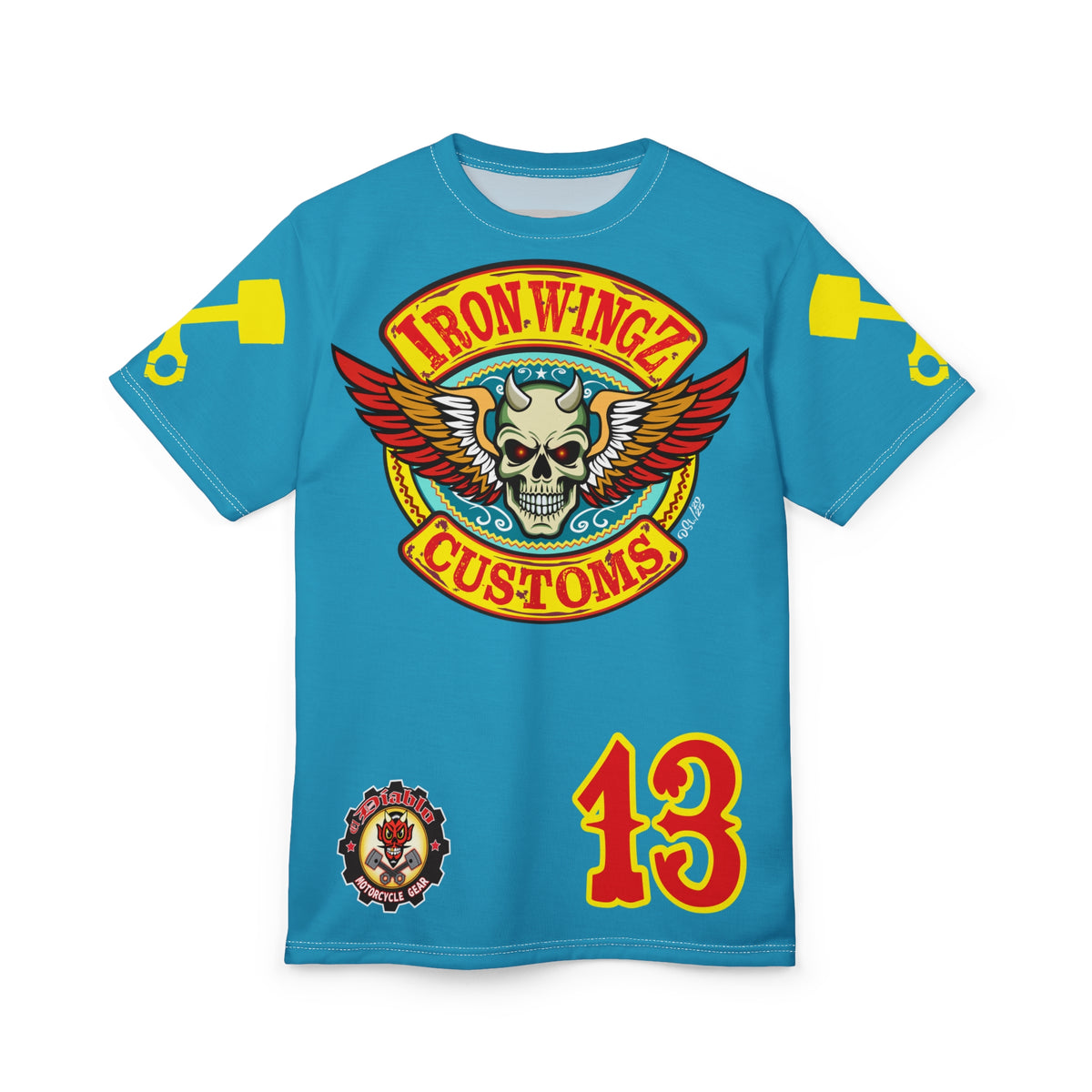 Iron WingZ Customs Electric Blue HIviz Graphic Super Tee, Edgy Streetwear, Customized Apparel, Gift for Bikers