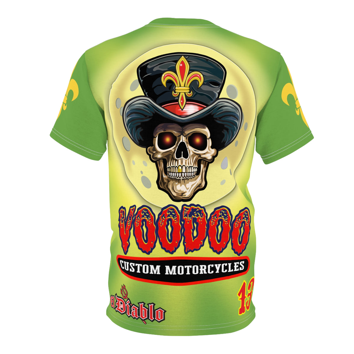 Voodoo Custom Motorcycles Unisex Tee - Edgy Tie Dye Skull Design for Bikers