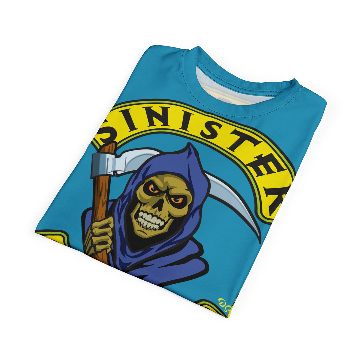 Sinister Choppers Customs - Electric Blue HiViZ Motorcycle Reaper Super Tee - High Performance Riding Wear
