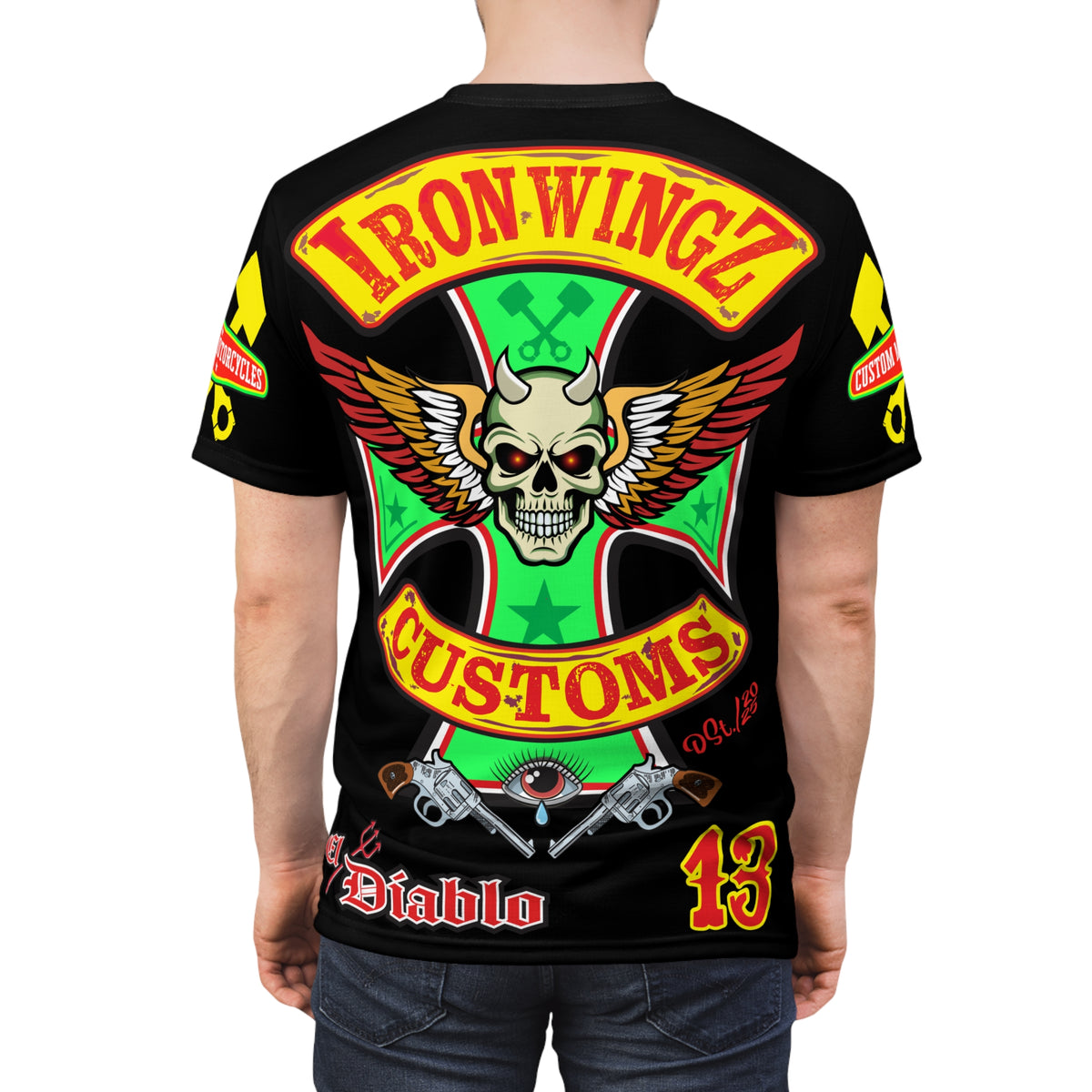 Iron WingZ Customs HIviz Graphic Super Tee, Edgy Streetwear, Customized Apparel, Gift for Bikers