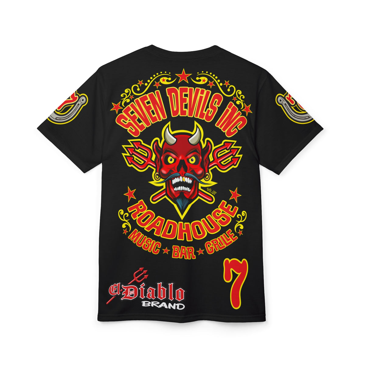 SRT Seven Devils RoadHouse Custom Super Riding Tee - Retro Devil Style Graphic Style