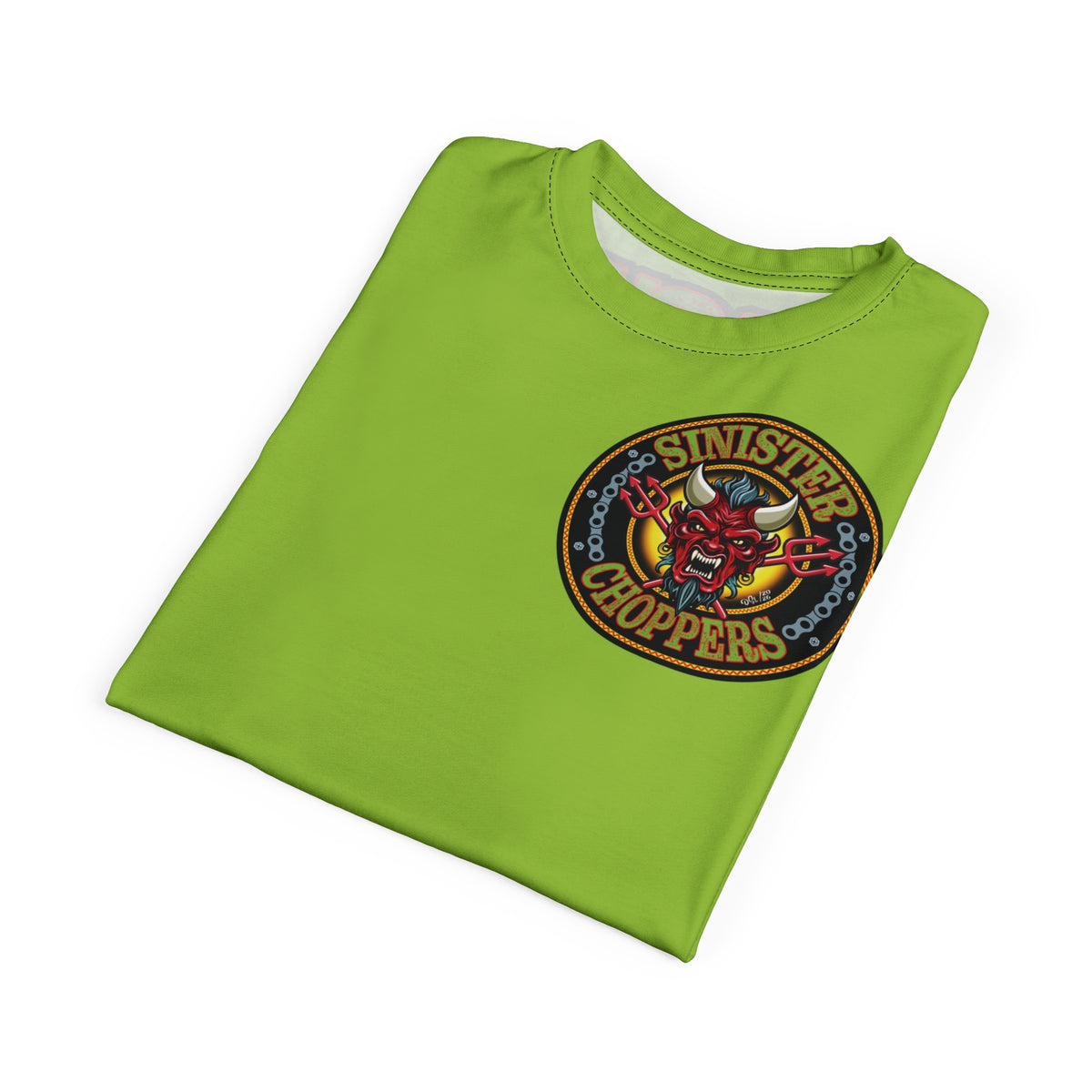 SRT Sinister Choppers HIVIZ GREEN SPECIAL SUPER RIDING TEE— Ride Cool, Look Cool in our Best Super Tee