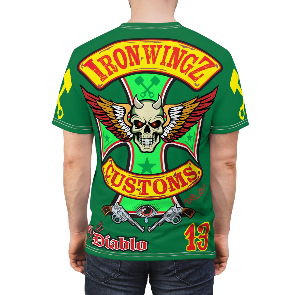 Iron WingZ Customs HIviz Graphic Super Tee, Edgy Streetwear, Customized Apparel, Gift for Bikers