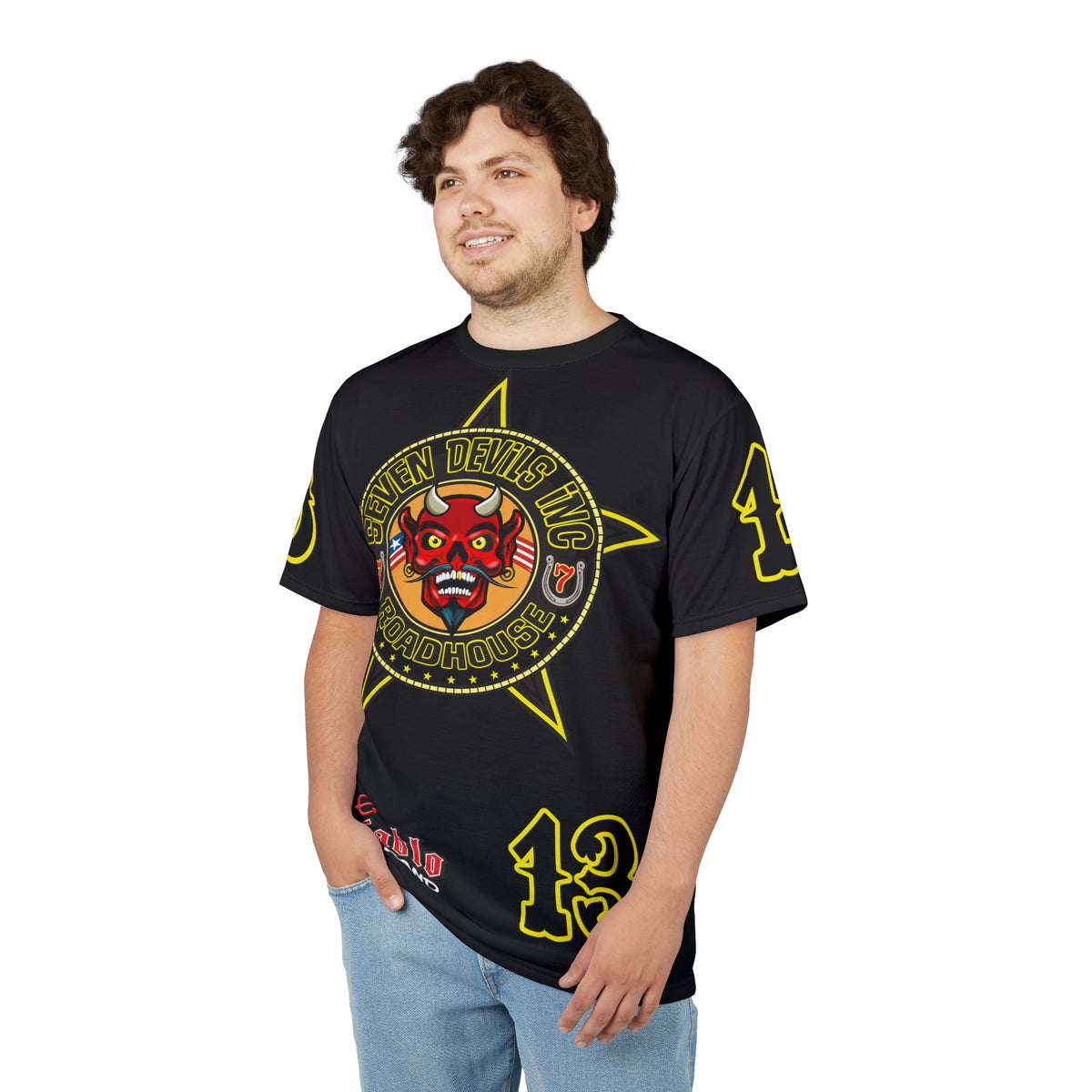 Seven Devils Inc. Roadhouse Black on Black Super Tee — Extreme Edgy Graphics - Bad Attitude Custom Biker Riding Gear