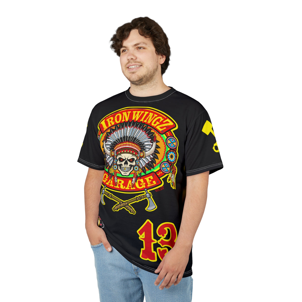 Iron WingZ Customs HIviz Graphic Super Tee, Edgy Streetwear, Customized Apparel, Gift for Bikers