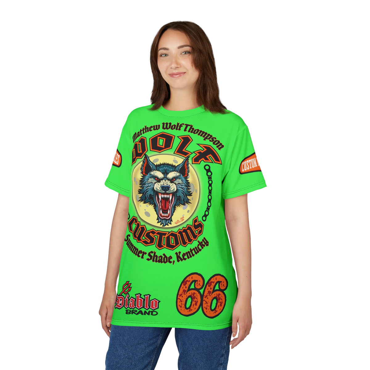 Very Special MWT Wolf Custom Motorcycles HiViZ Super Tee — Viciously Cool High Performance Motorcycle Riding Shirt