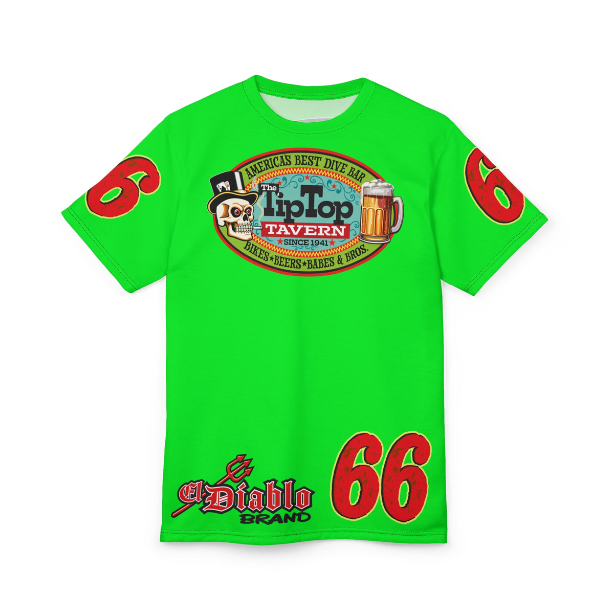 VERY SPECIAL Tip Top Tavern Dive Bar -HiViZ Lumina Green Super Riding Tee (*Limited Edition) - Florida's Best Dive Bar, Bikes Beers Babes & Bros. - Honouring Biker Bars