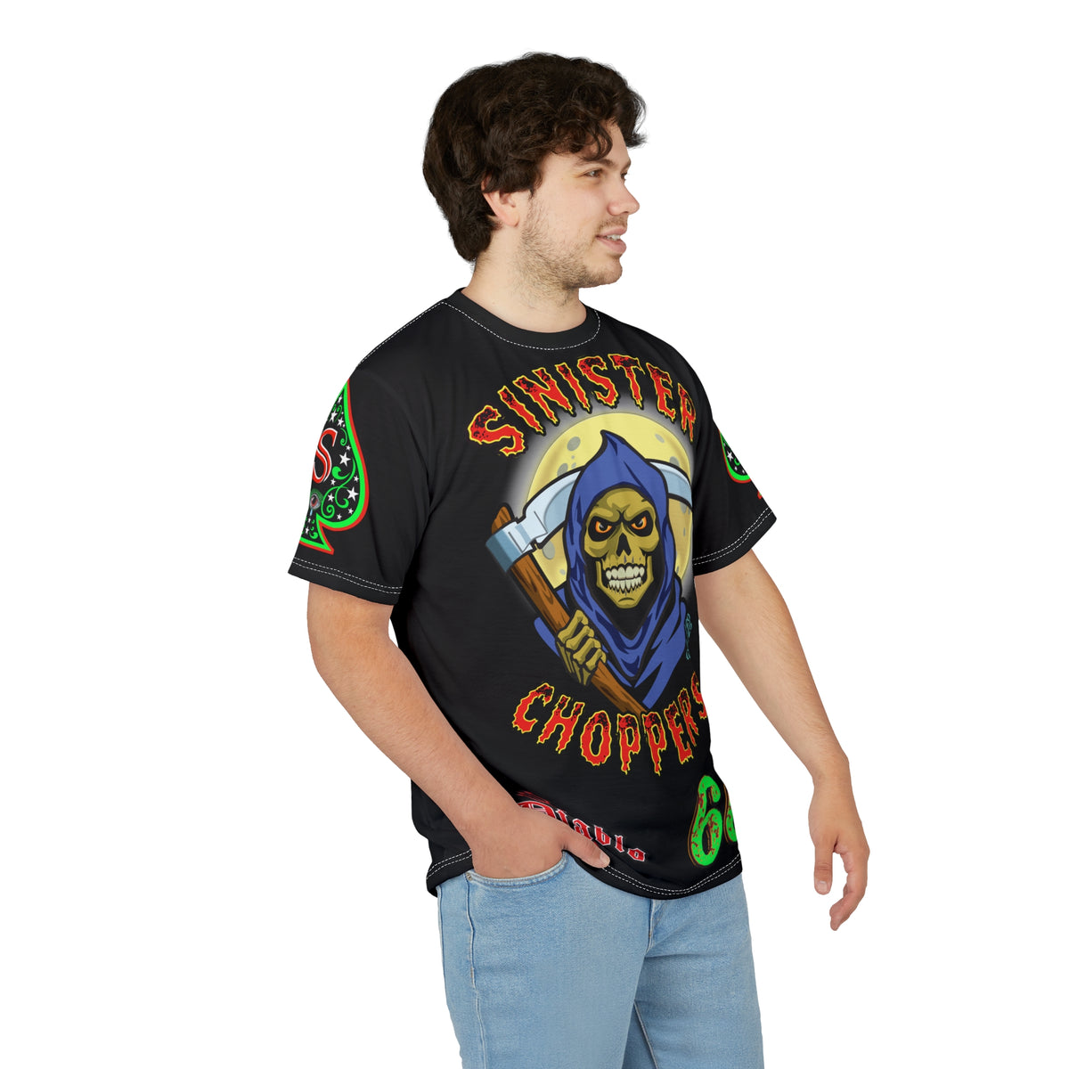 Sinister Choppers Reaper Super Tee - Gothic Graphic T-Shirt for Motorcycle Riders