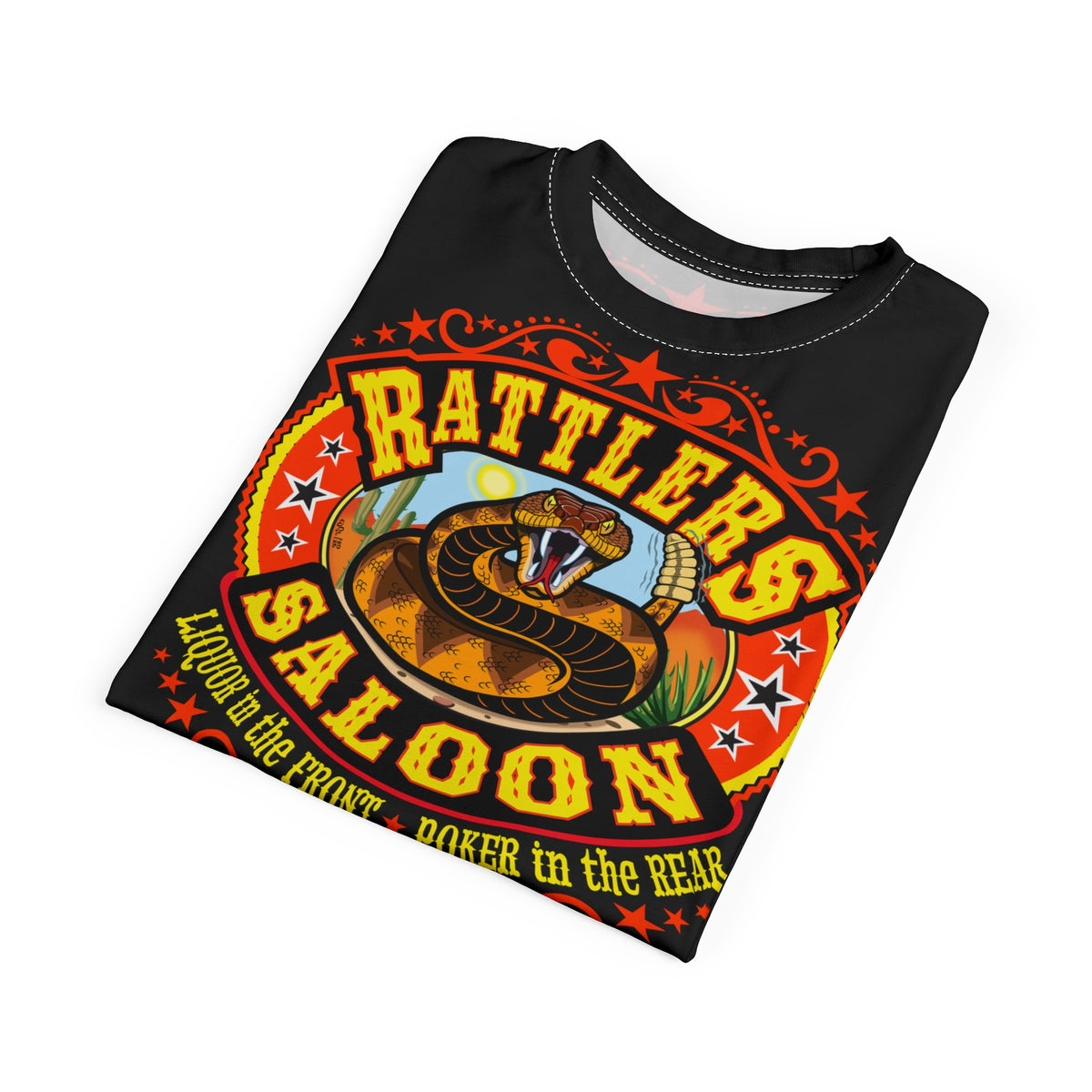 Rattlers Saloon Snake Logo Tee — Vintage Biker 66 Graphic Shirt