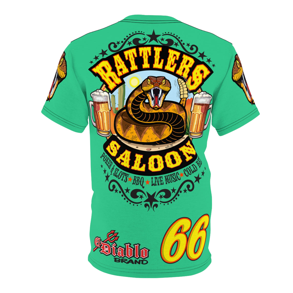 Rattlers Saloon Diamondback Logo Tee — Vintage Biker Route 66 Graphic Shirt