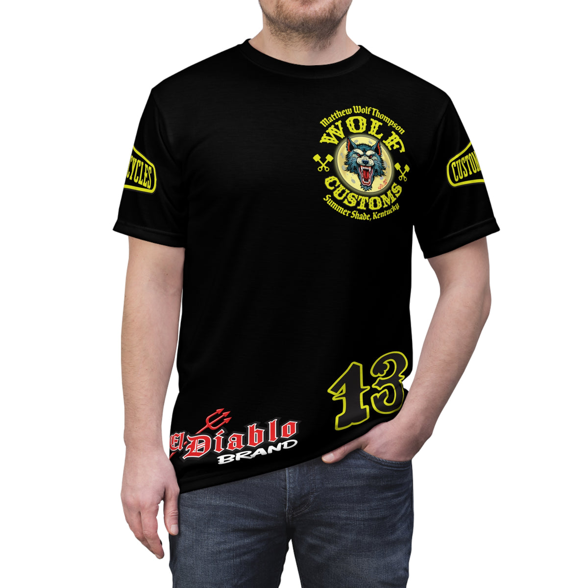 SRT MWT Wolf Customs 13 Black Beauty Graphics -- Super Riding Tee — Retro Motorcycle Club Shirt, The Best Biker Riding Tee EVER !!!