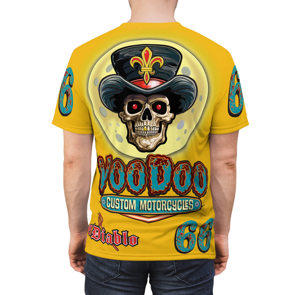 Voodoo Custom Motorcycles Unisex HiViz Tee, Edgy Graphic Shirt, Motorcycle Apparel, Skull T-Shirt, Perfect for Bikers