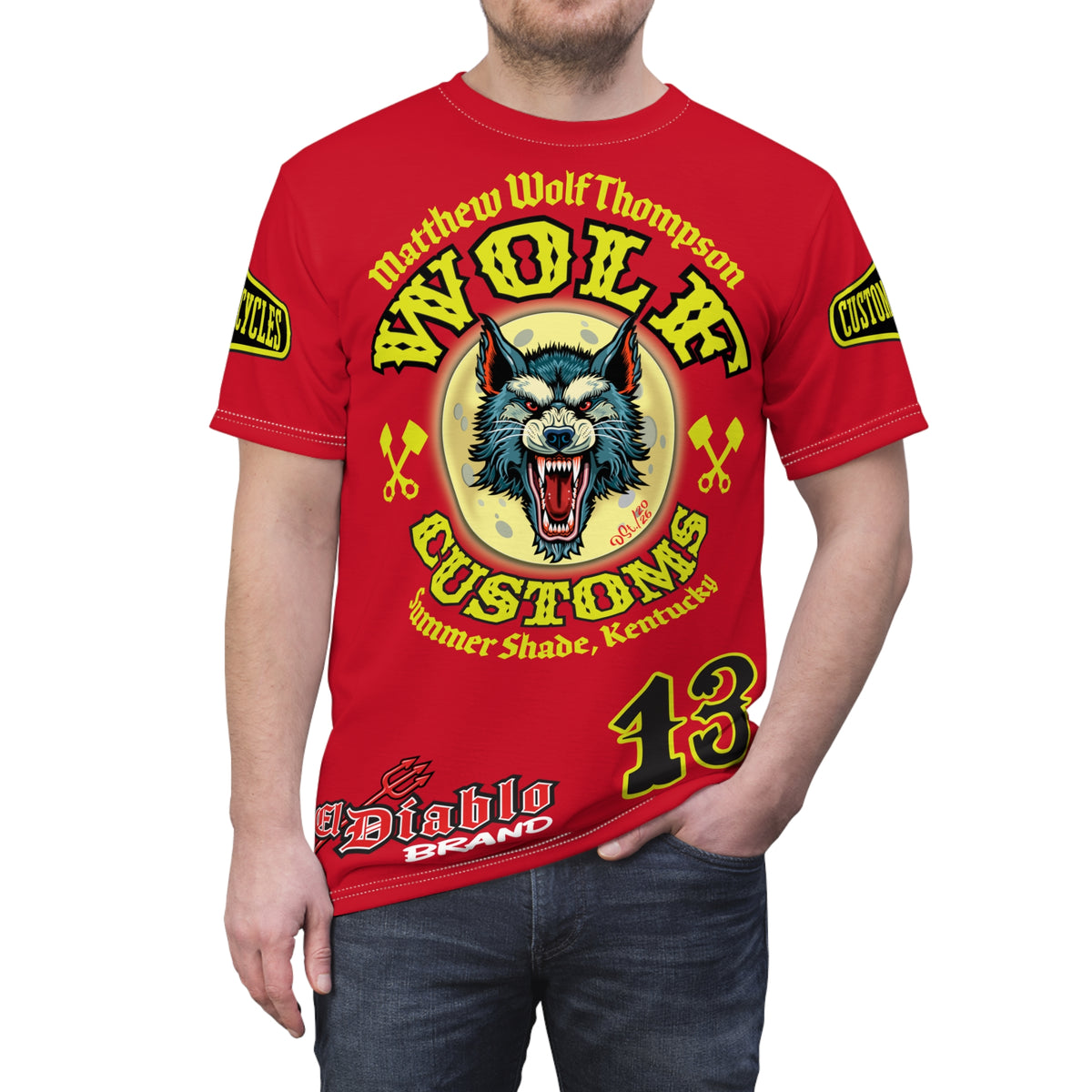 MWT Wolf Customs 13 Black & Lumina Graphics -- Super Riding Tee — Retro Motorcycle Club Shirt, The Best Biker Riding Tee EVER !!!