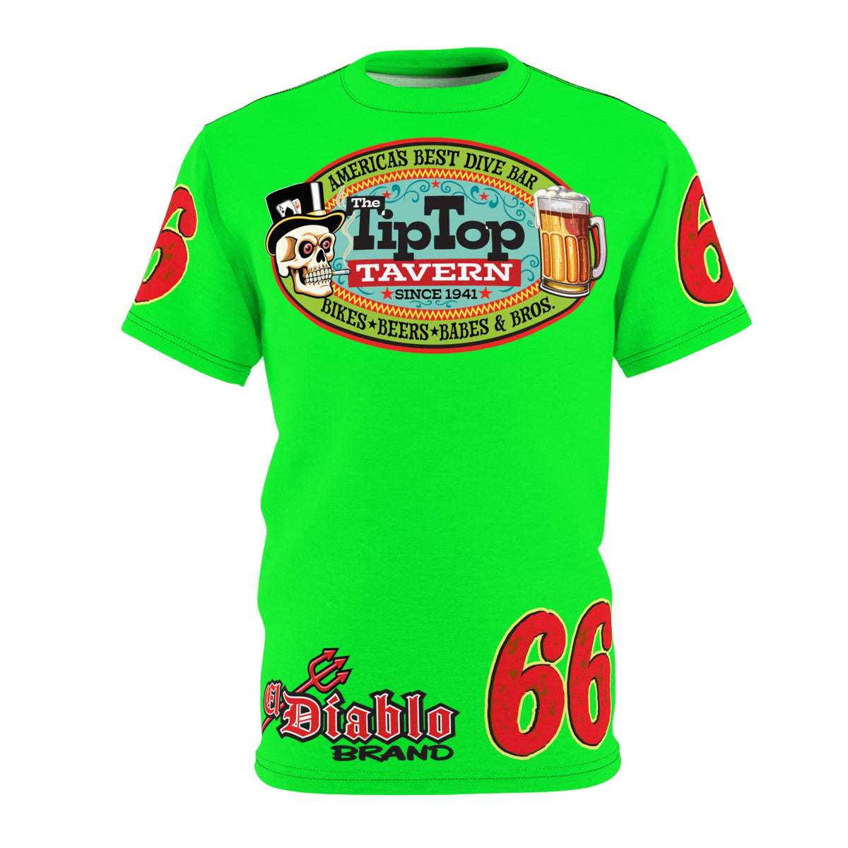 VERY SPECIAL Tip Top Tavern Dive Bar -HiViZ Lumina Green Super Riding Tee (*Limited Edition) - Florida's Best Dive Bar, Bikes Beers Babes & Bros. - Honouring Biker Bars