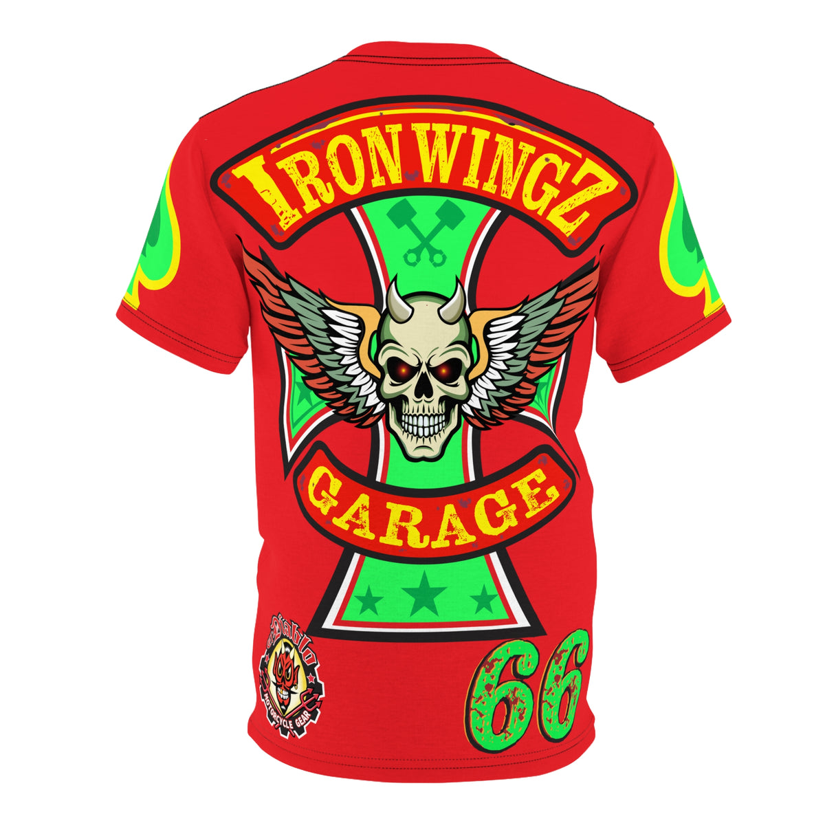 Iron Wingz Custom Motorcycle Skull Super Tee - Badazz Harley Riding HiViz Tee