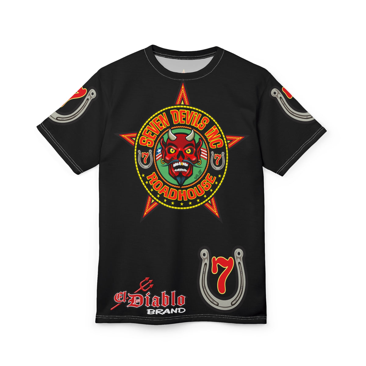 Seven Devils Road House (LIMITED EDITION) Custom Super Riding Tee - Retro Devil Style Graphic Style