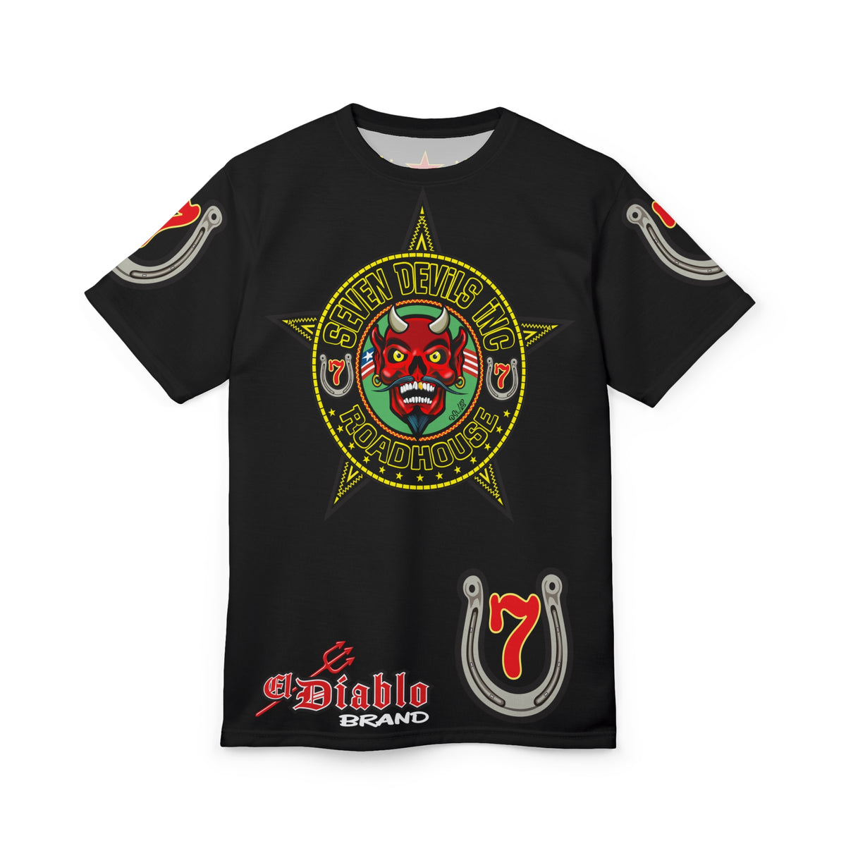Seven Devils Road House (BLACK STAR LIMITED EDITION) Custom Super Riding Tee - Retro Devil Style Graphic Style