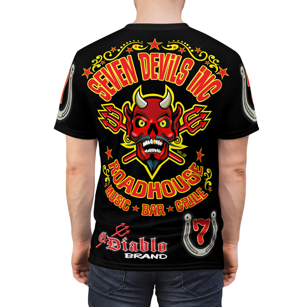 Seven Devils Road House (LIMITED EDITION) Custom Super Riding Tee - Retro Devil Style Graphic Style