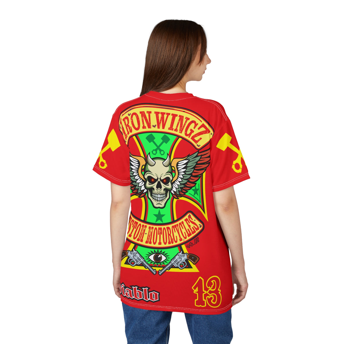 Iron WingZ Customs HIviz Graphic Super Tee, Edgy Streetwear, Customized Apparel, Gift for Bikers