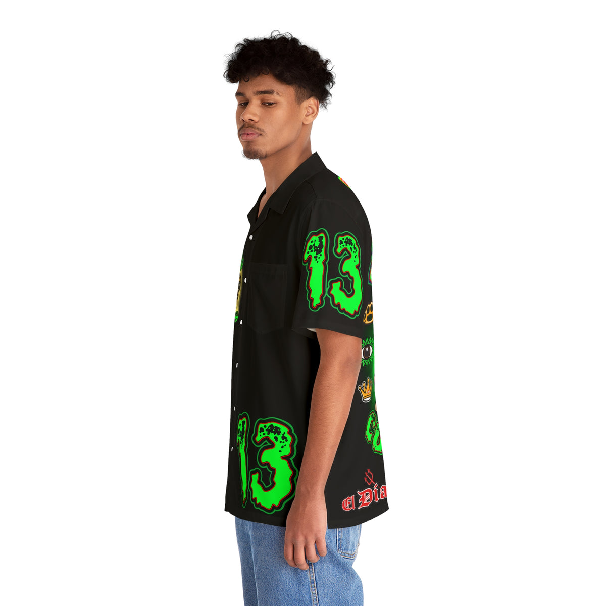 Big Bopper Voodoo Motorcycles HiViz Men's Hawaiian Shirt, Summer Biker Shirt, Motorcycle Apparel, Sizes to 5XL