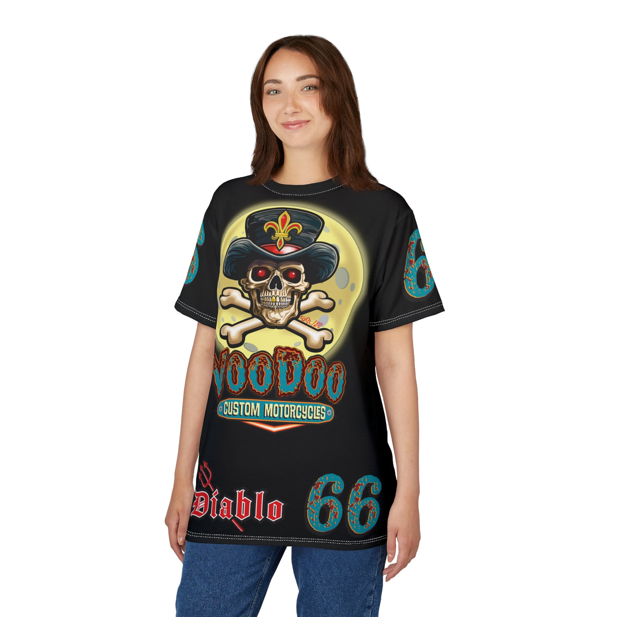 Voodoo Custom Motorcycles Unisex HiViz Tee, Edgy Graphic Shirt, Motorcycle Apparel, Skull T-Shirt, Perfect for Bikers