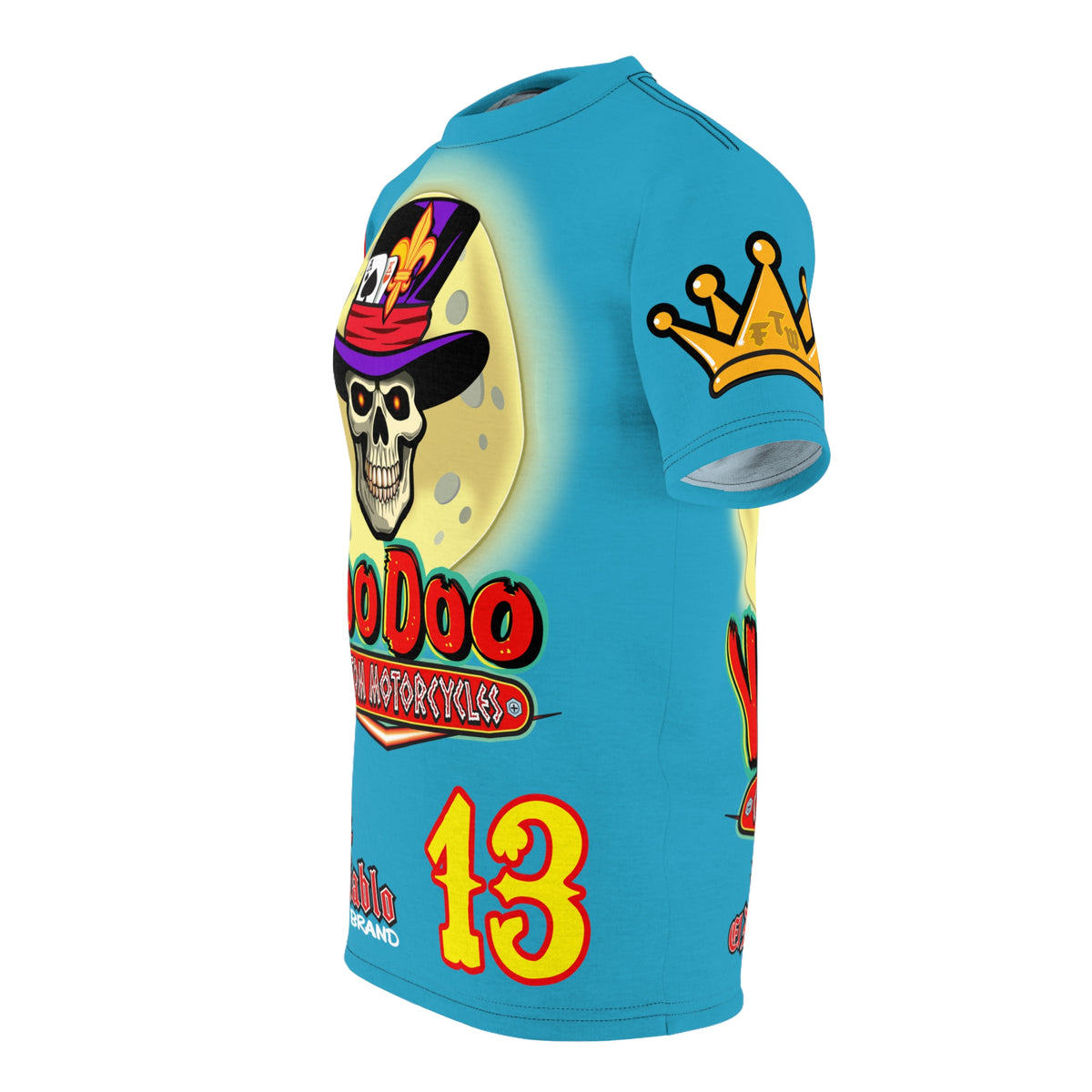 VooDoo Custom Motorcycles Electric Blue HiViz Graphics Biker Tee
