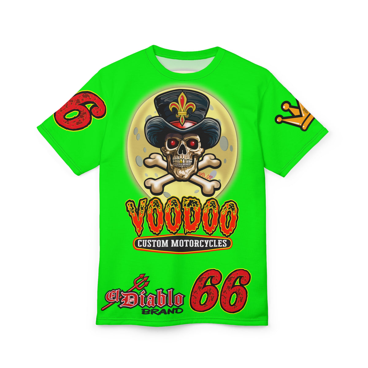 Very Special VooDoo Custom Motorcycles HiViZ  Route 66 Unisex Super Tee - High Performance Riding Gear
