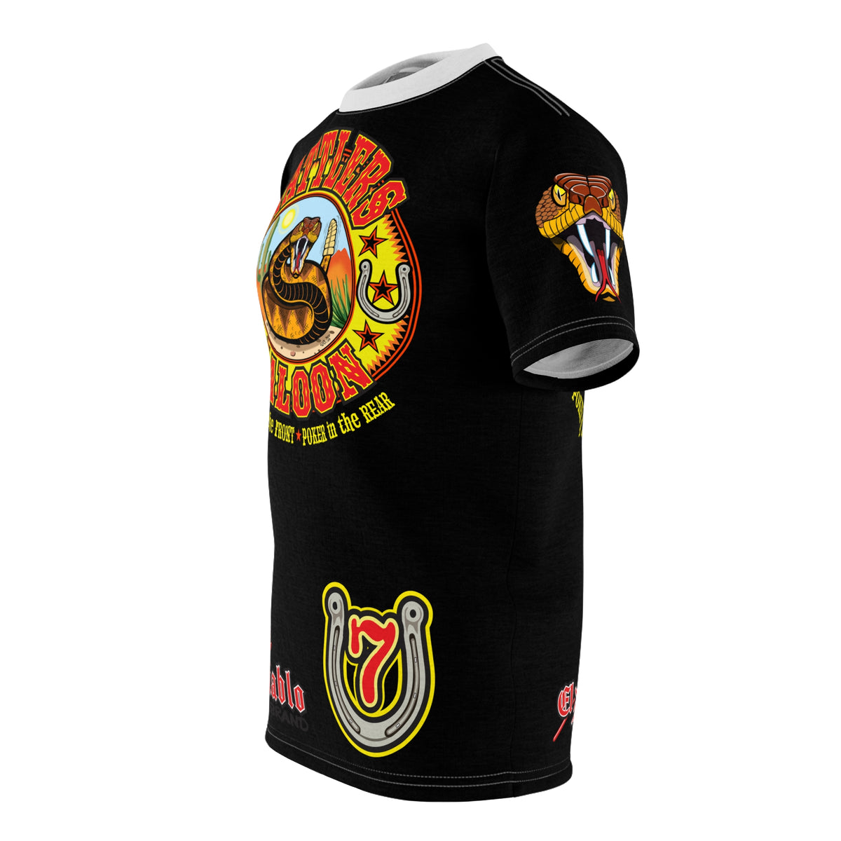Rattlers Saloon  BADAZZ BLACK SUPER RIDING TEE — Vintage Biker LUCKY 7 Graphic Shirt
