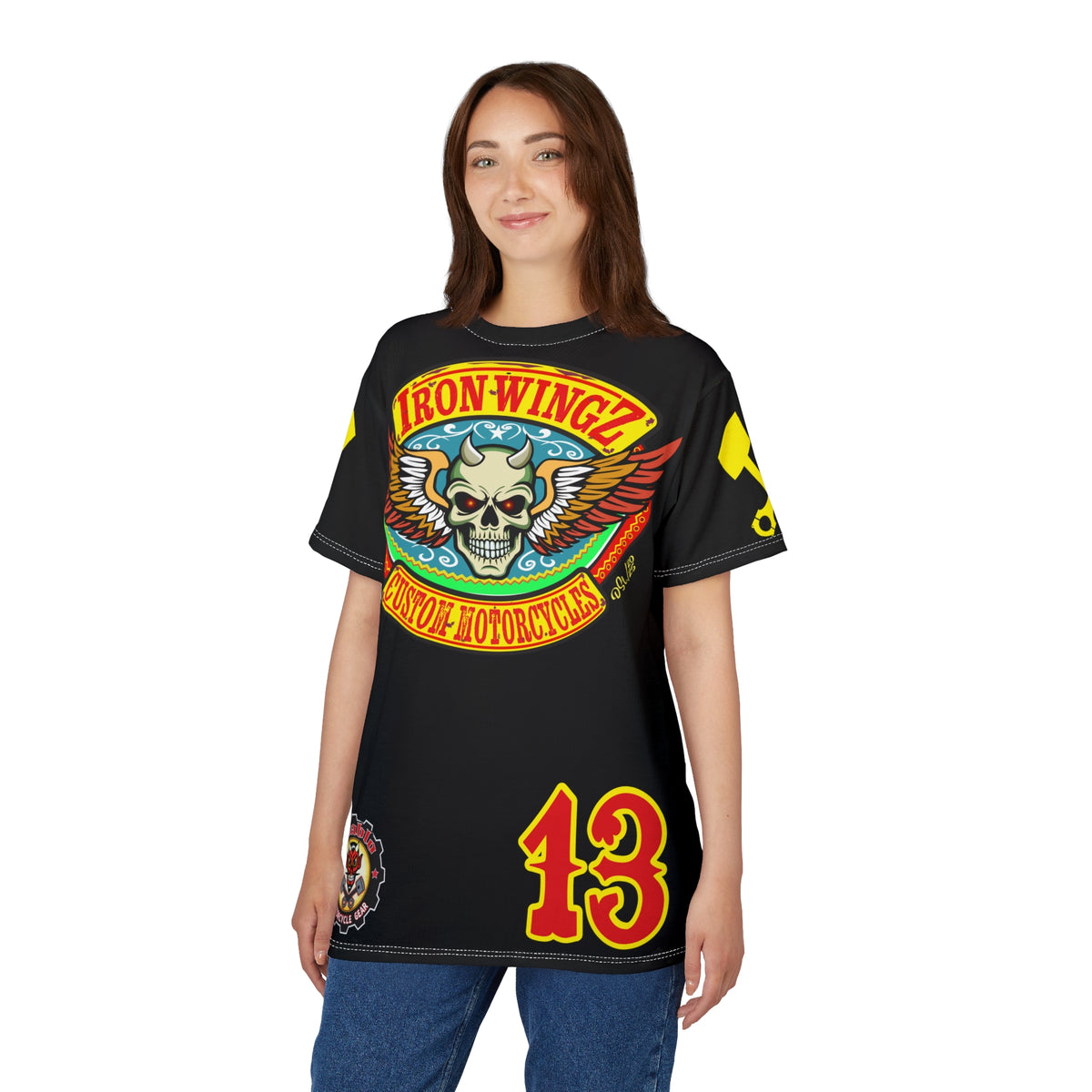 Iron WingZ Customs HIviz Graphic Super Tee, Edgy Streetwear, Customized Apparel, Gift for Bikers
